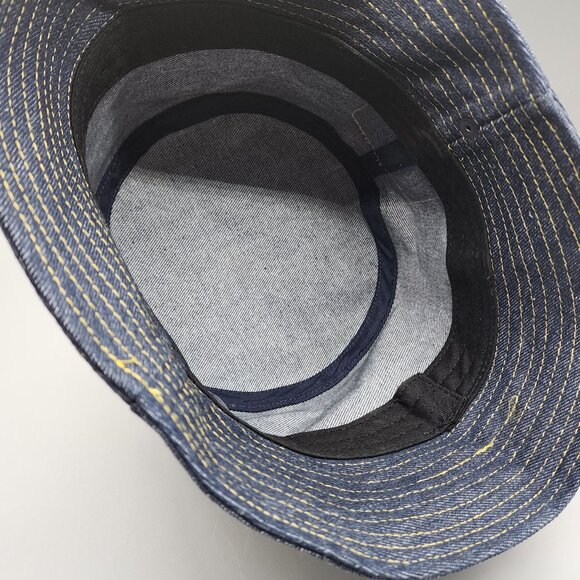 Jean Paul Gaultier Par Vous Blue Denim Bucket Hat Leather Embossed Logo Patch - Picture 7 of 7